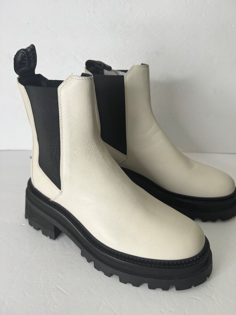 Zadig & Voltaire Off White Leather Ride Chelsea Boots Size EU 39 US 8 NEW